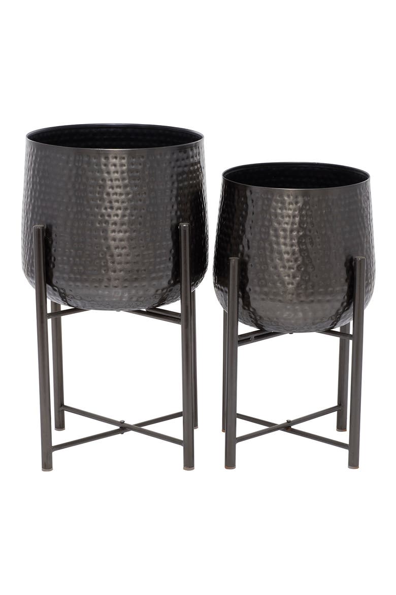Black Metal Modern Planter with Removable Stand - Set of 2, Alternate, color, BLACK