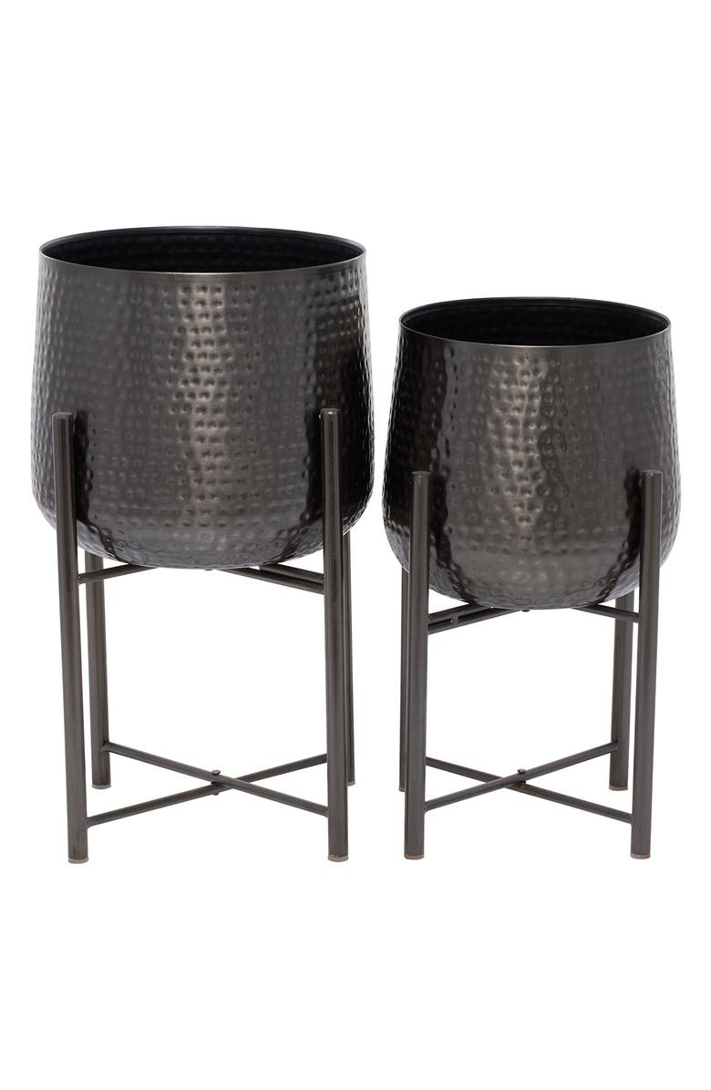 COSMO BY COSMOPOLITAN Black Metal Modern Planter with Removable Stand - Set of 2, Alternate, color,