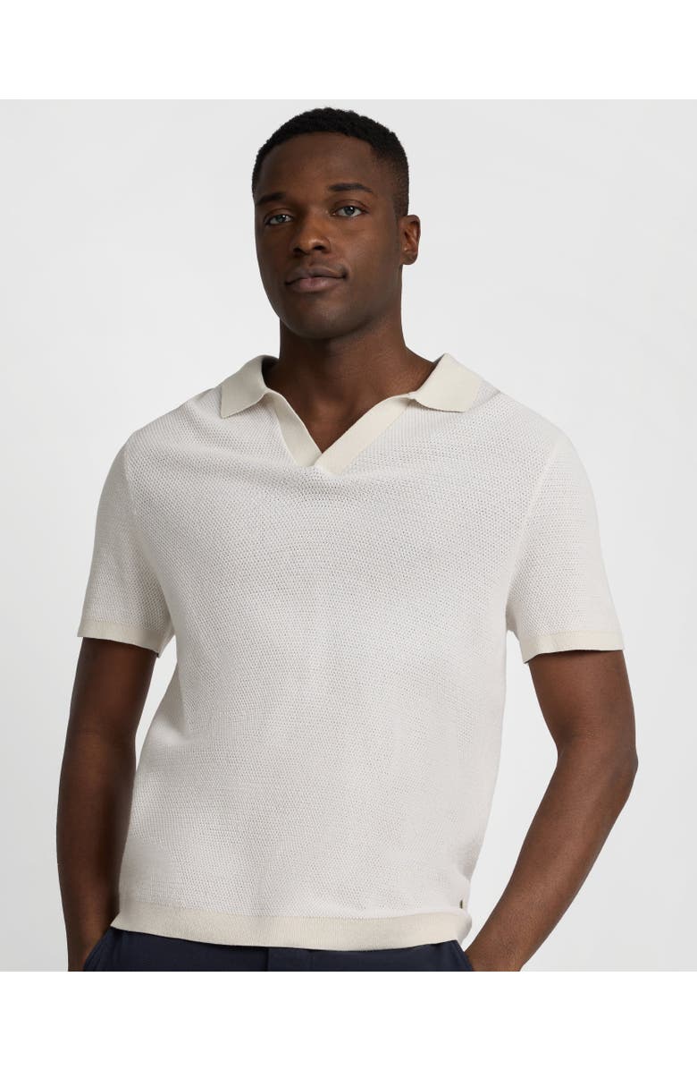 Onia Textured Cotton Johnny Collar Polo, Alternate, color, Stone/White