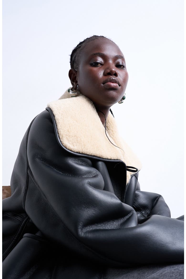 Oversize Reversible Faux Shearling Jacket, Alternate, color, CREAM MULTI