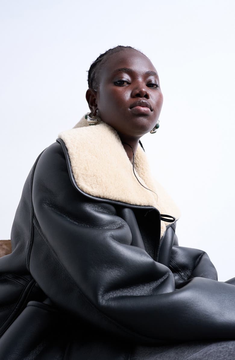 Topshop Oversize Reversible Faux Shearling Jacket, Alternate, color, Cream Multi