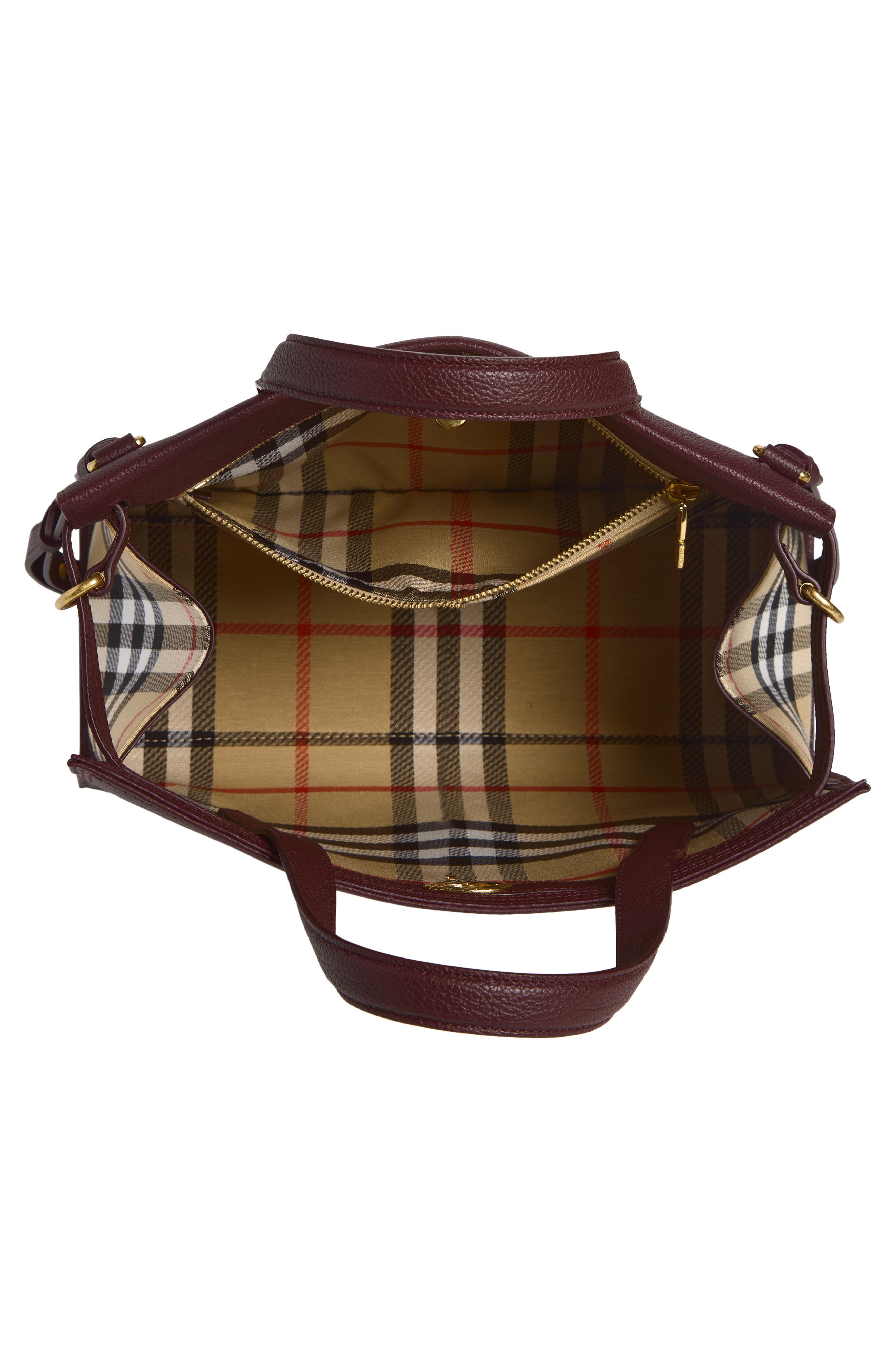 Small Cotswolds Leather & Check Canvas Tote, Alternate, color, VINEYARD RED