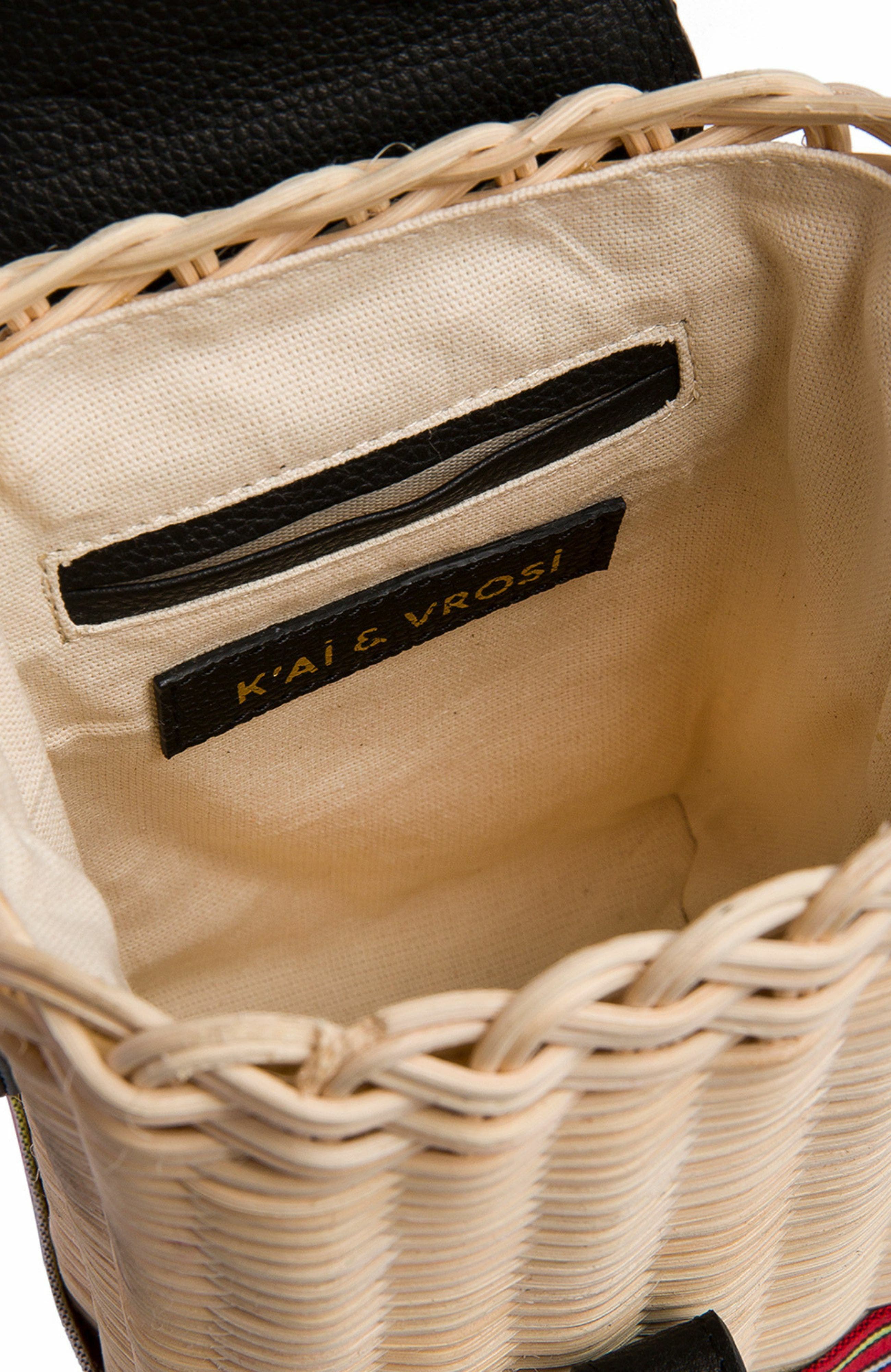 K'ai & Vrosi Leather & Woven Straw Crossbody Bag, Alternate, color, Black