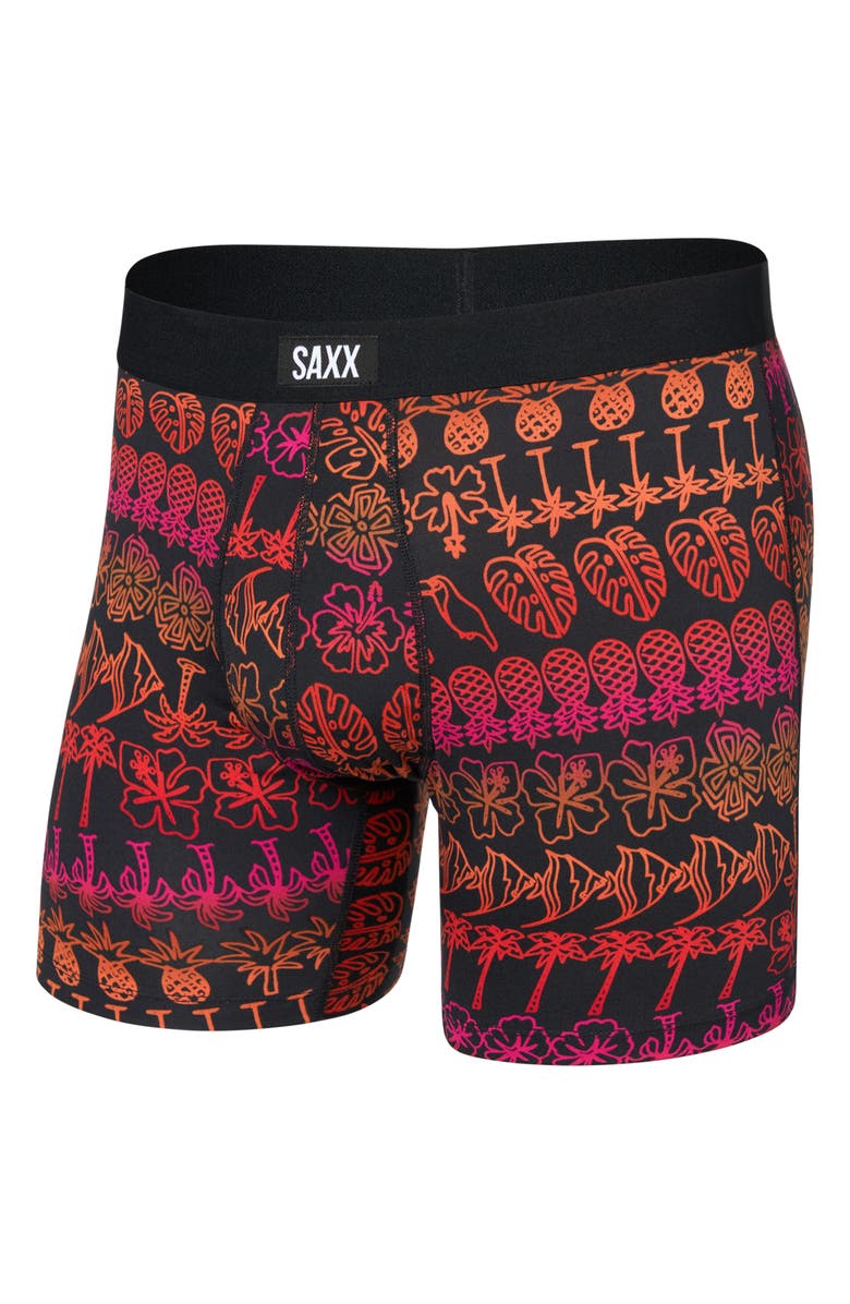 SAXX Daytripper Comfort Stretch Boxer Briefs, Alternate, color, Tropical Lineup-Black