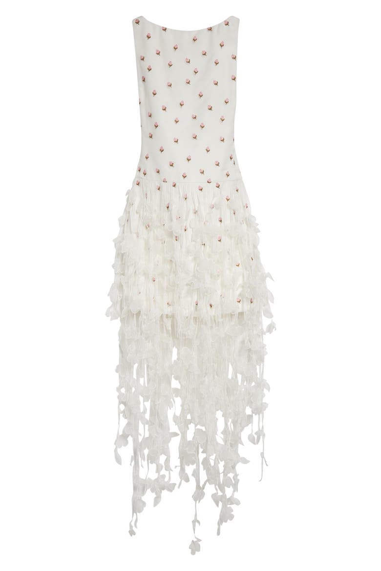 Rosebud Embroidered Fringe Hem Dress, Alternate, color, WHITE