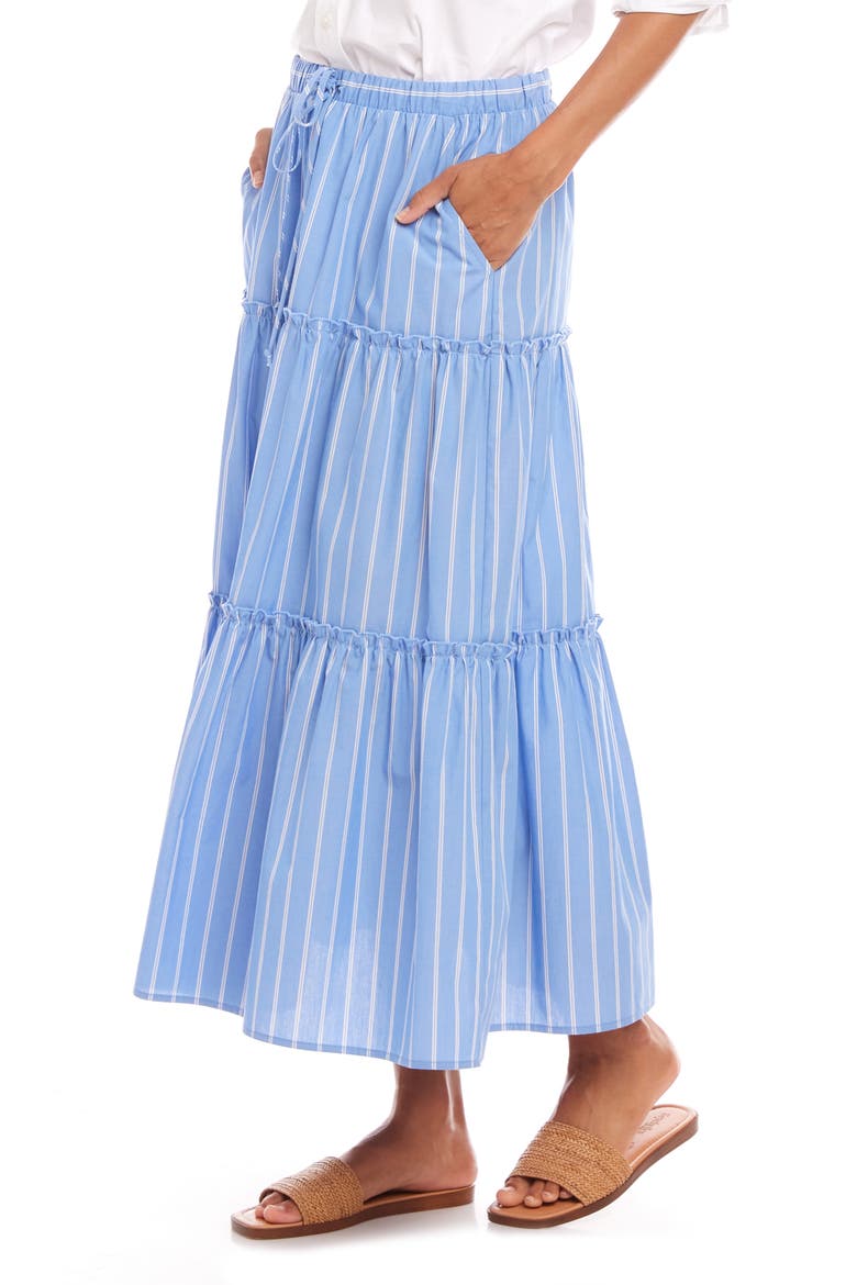 Tiered Stripe Midi Skirt, Alternate, color, BLUE/ WHITE STRIPE