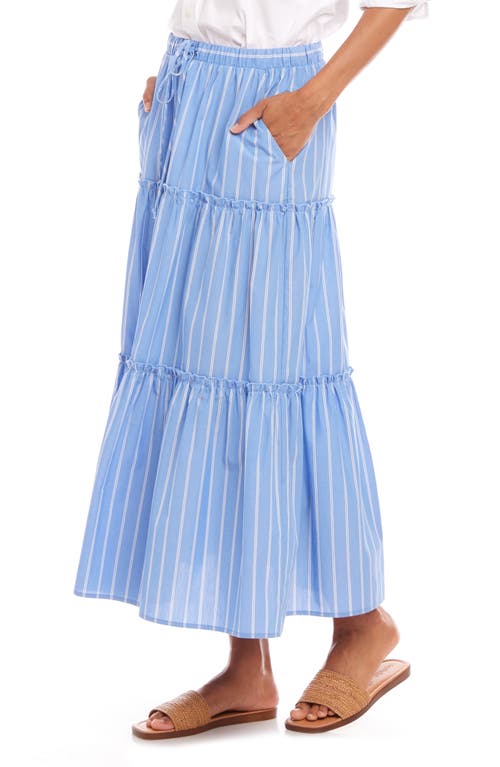 Karen Kane Tiered Stripe Midi Skirt In Blue/white Stripe