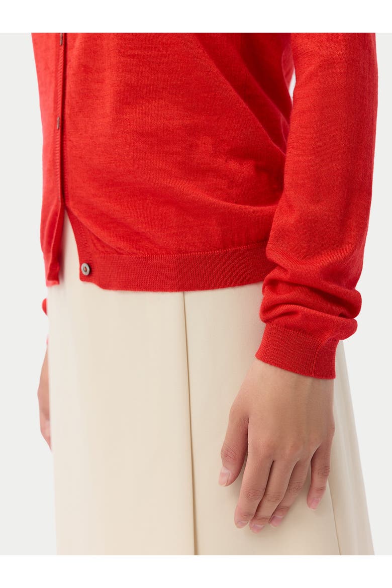 Cashmere-Silk Crew Neck Cardigan, Alternate, color, red