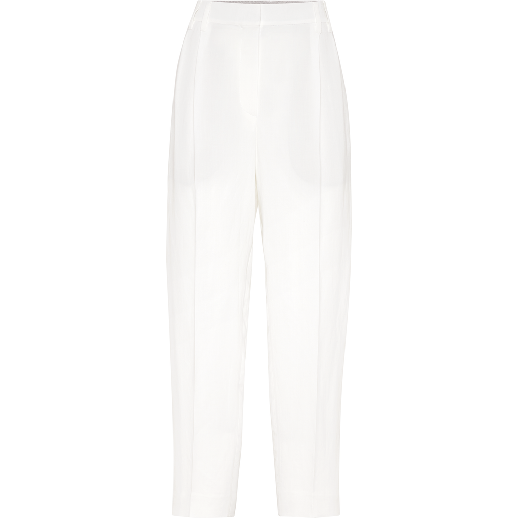 Brunello Cucinelli Women Slouchy Trousers In Viscose And Linen Fluid Twill With Moniline In White