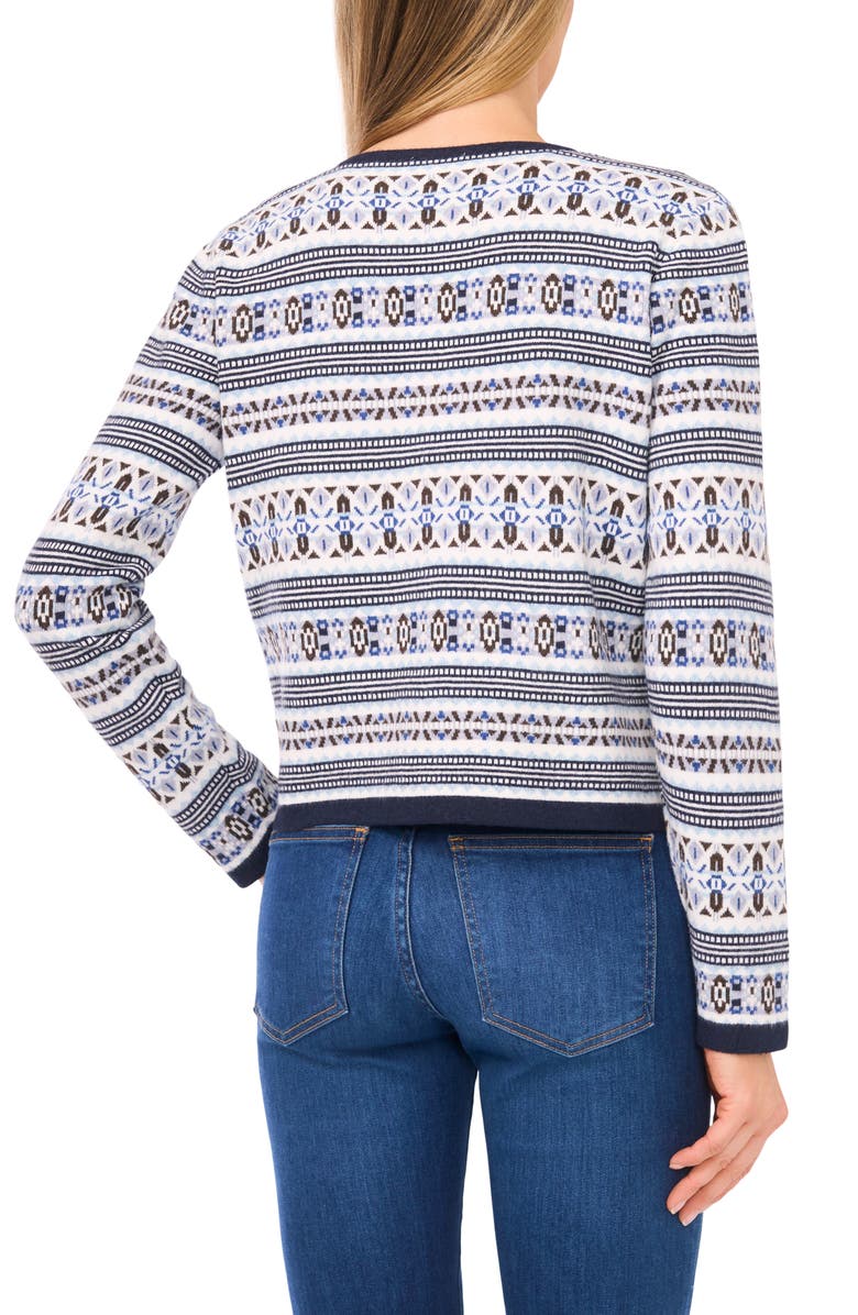 CeCe Fair Isle Stripe Cardigan, Alternate, color, Heather Navy