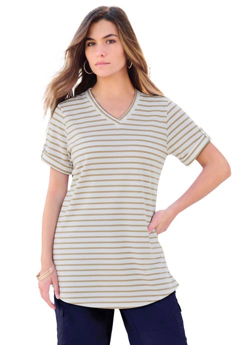 Plus Size Slub V-Neck Boyfriend Tunic Top (Plus)