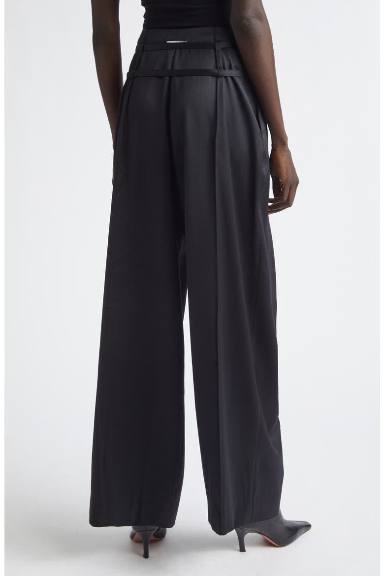 Relics Belted Wool Blend Satin Wide Leg Pants, Alternate, color, BLACK