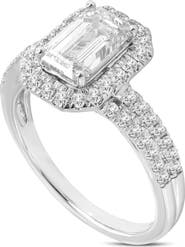 LuvMyJewelry Mariam 14K White Gold Emerald Cut Lab Grown Diamond Halo Engagement Ring - 2.1 Ct
