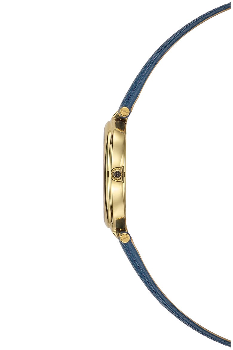 Haute Elegance Oval Leather Strap Watch, 26mm x 32mm, Alternate, color, YELLOW GOLD BLUE