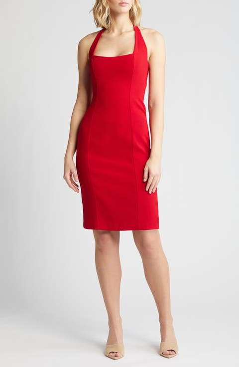 Zarela Halter Neck Sheath Cocktail Dress