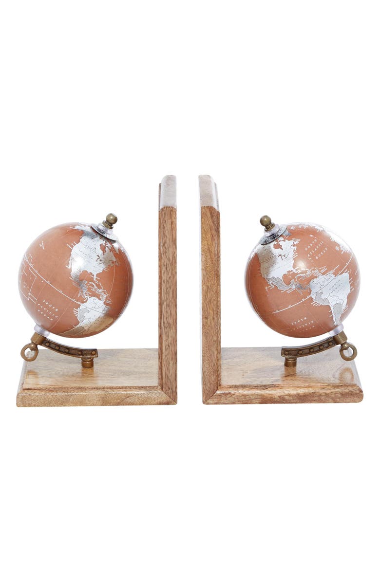 SONOMA SAGE HOME Brown Wood Globe Bookends, Main, color, Brown