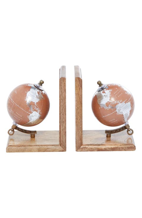 Brown Wood Globe Bookends