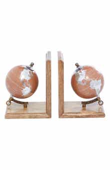 SONOMA SAGE HOME Brown Wood Globe Bookends