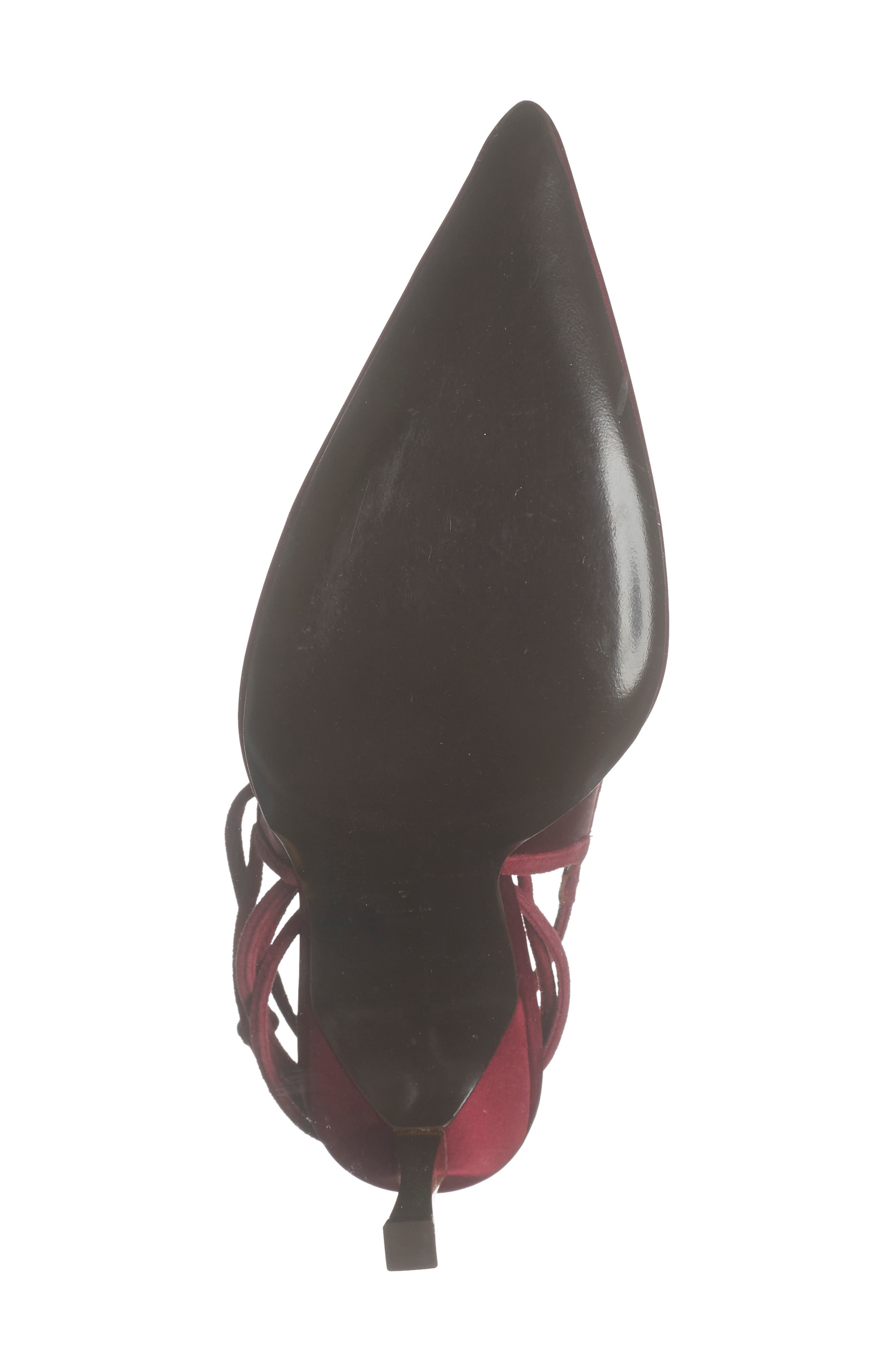 Paris Heeled Ankle Tie Pump, Alternate, color, DARK CHERRY SATIN