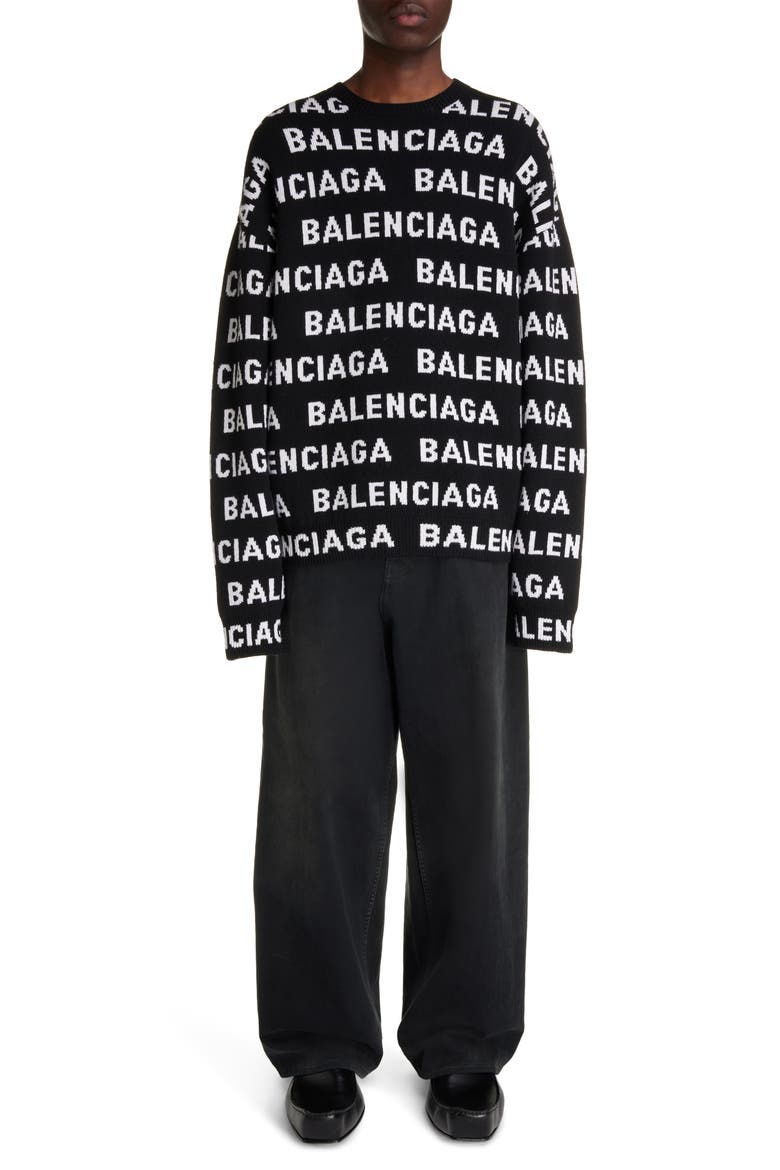 Allover Logo Wool Blend Crewneck Sweater, Alternate, color, WHITE/ BLACK