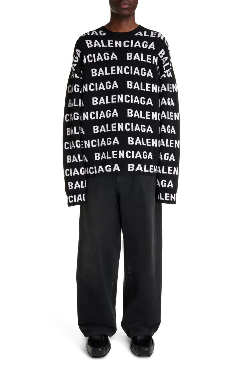 Balenciaga Allover Logo Wool Blend Crewneck Sweater, Alternate, color, 