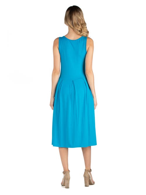 24seven Comfort Apparel Fit And Flare Sleeveless Maternity Midi Dress With Pockets In Blue
