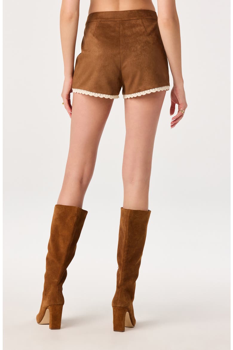 Kya Lace Trim Faux Suede Shorts, Alternate, color, CHESTNUT