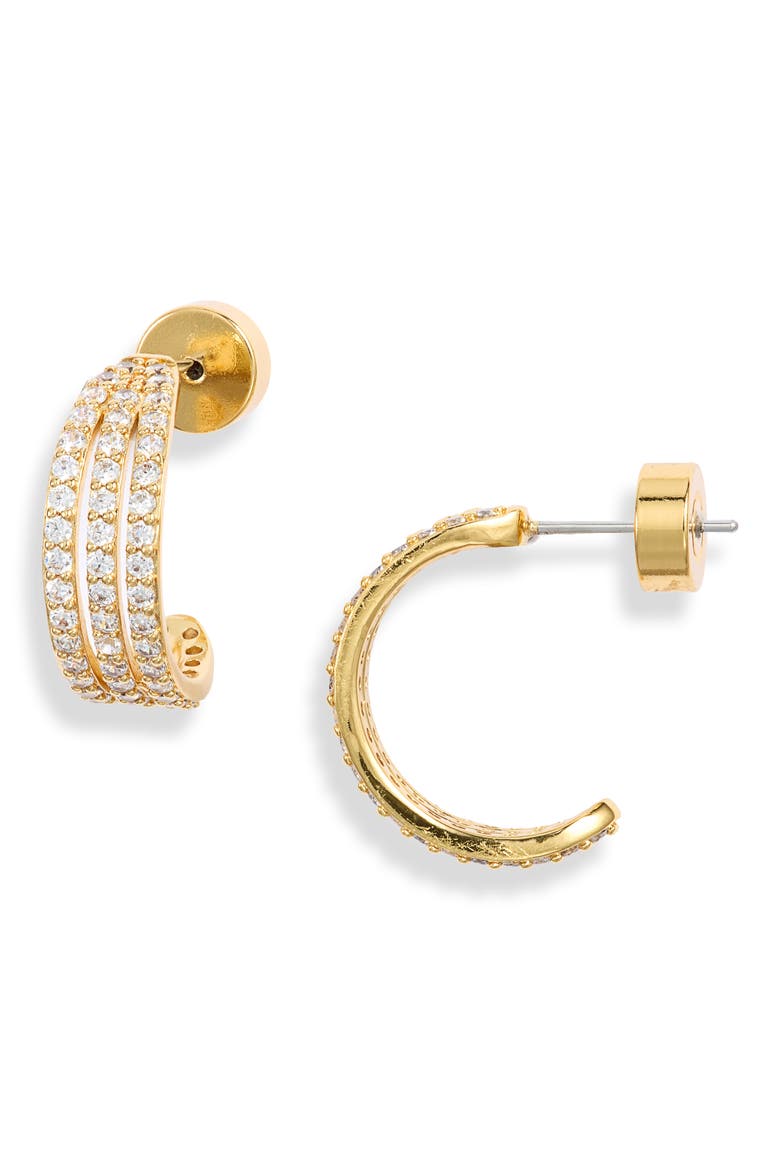 Triple Row Cubic Zirconia Hoop Earrings, Main, color, CLEAR- GOLD
