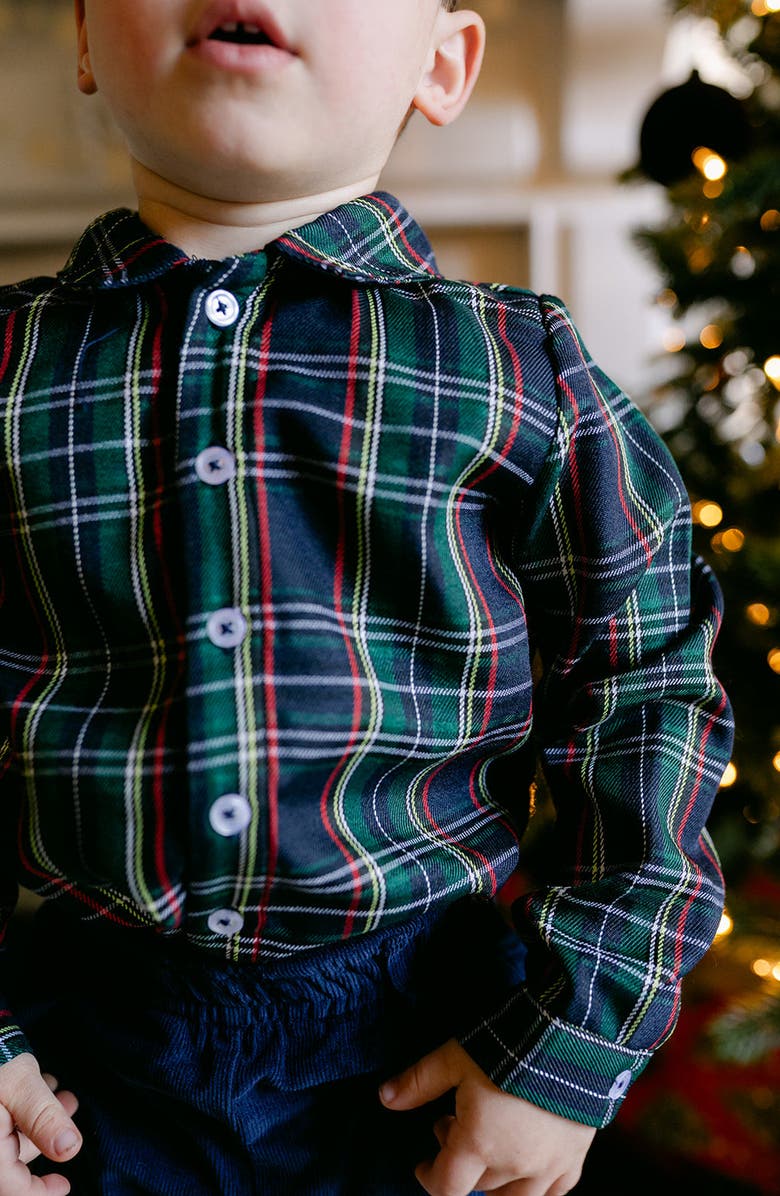 Little Paper Kids Nelson Navy Tartan Button-Down Shirt, Alternate, color, 