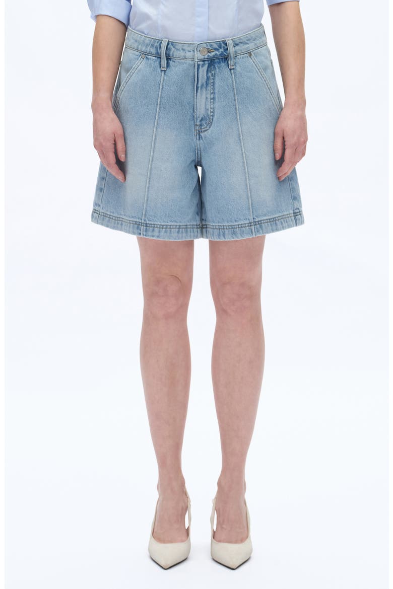 Seamed Mid Rise Denim Bermuda Shorts, Main, color, LIGHT BLUE