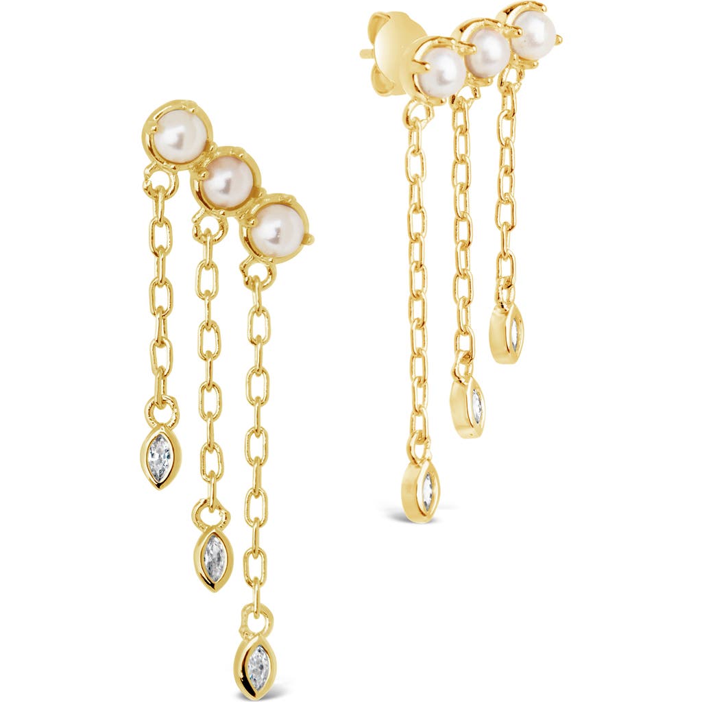 Sterling Forever Rhiannon Cultured Pearl & Cubic Zirconia Drop Earrings In Gold