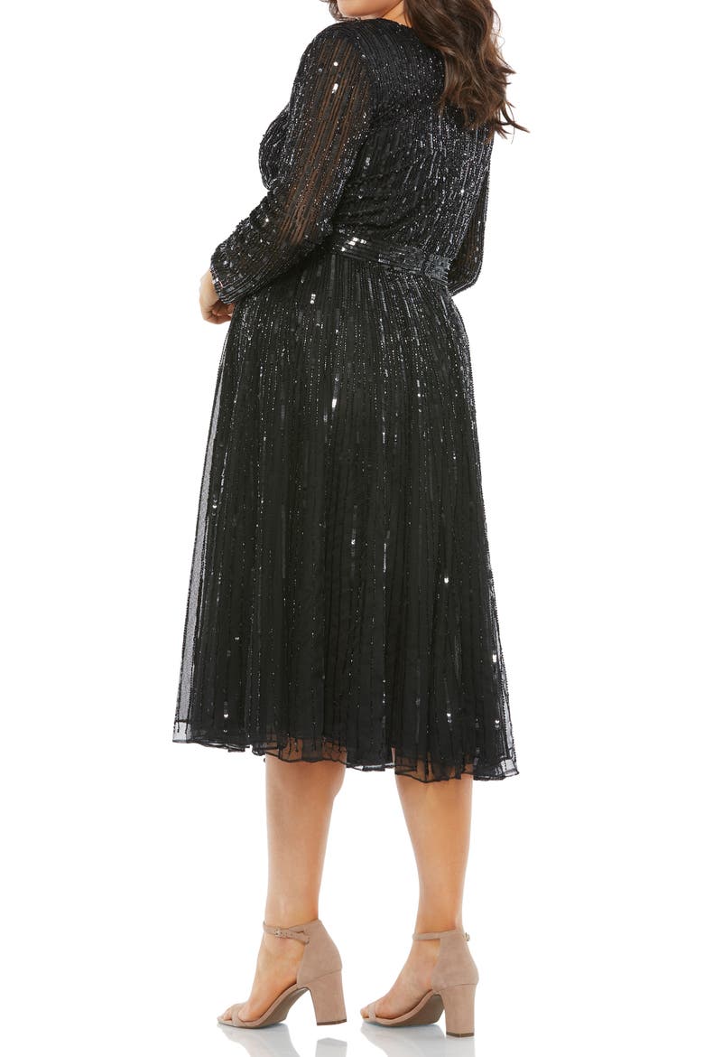 Sequin Long Sleeve Tulle Cocktail Dress, Alternate, color, BLACK