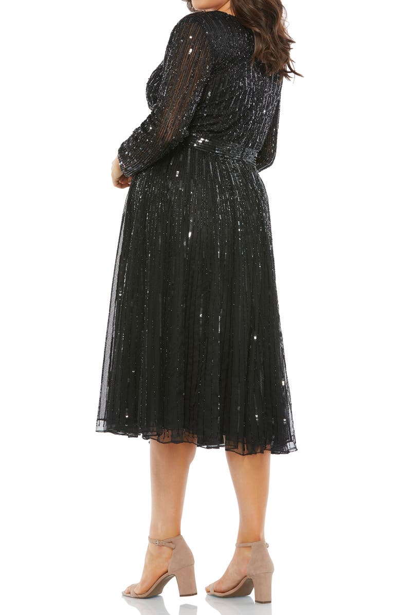 Mac Duggal Sequin Long Sleeve Tulle Cocktail Dress, Alternate, color, 