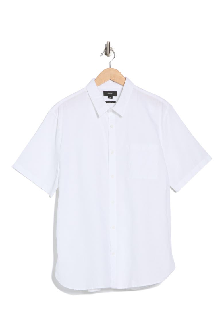 Classic Fit Short Sleeve Linen Blend Button-Up Shirt, Alternate, color, OPTIC WHITE