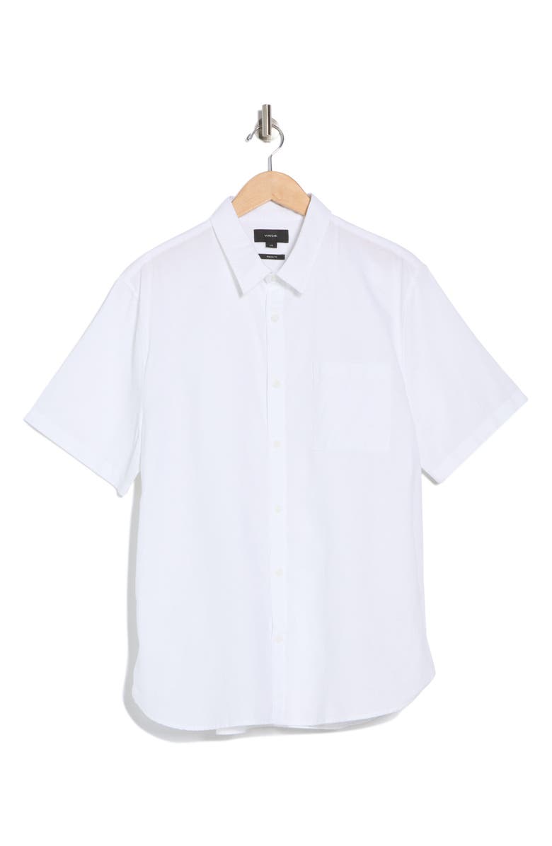 Vince Classic Fit Short Sleeve Linen Blend Button-Up Shirt, Alternate, color, Optic White