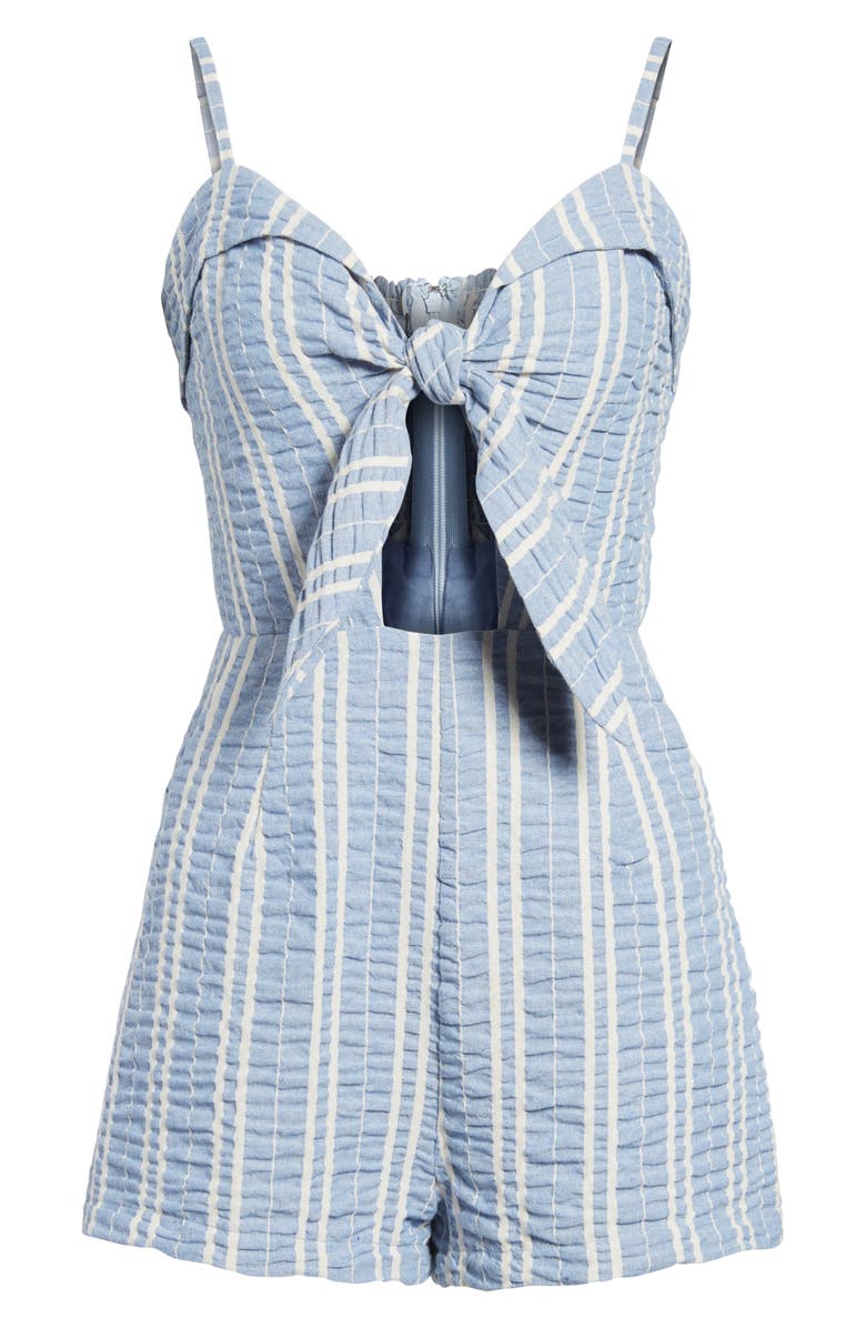 Lost + Wander Waves Stripe Tie Front Romper, Alternate, color,