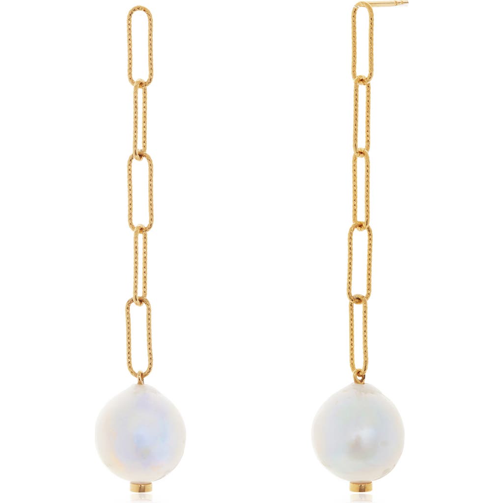 Monica Vinader Baroque Pearl Linear Drop Earrings In Gold