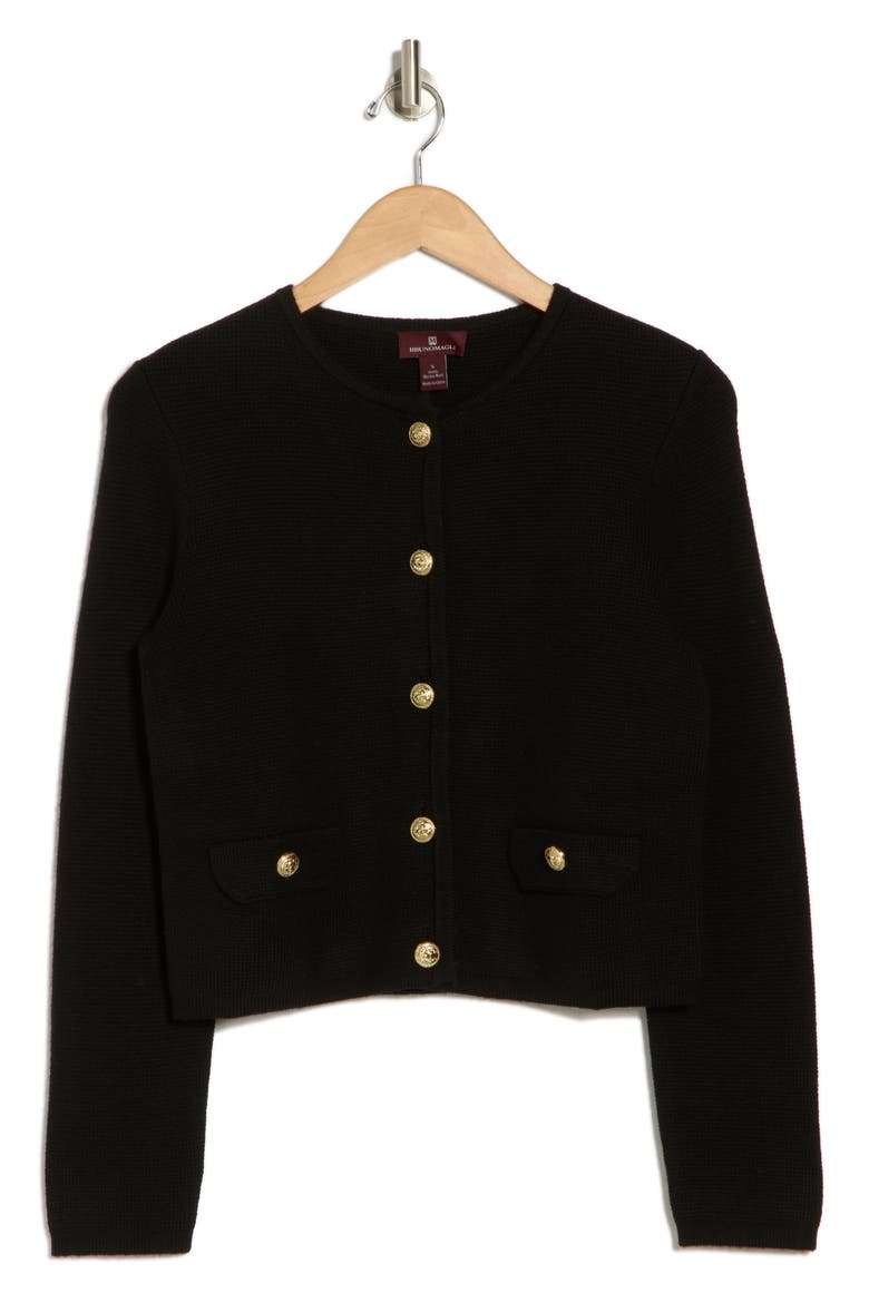 Crewneck Merino Wool Cardigan, Alternate, color, BLACK