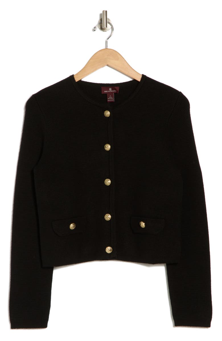 Bruno Magli Crewneck Merino Wool Cardigan, Alternate, color, Black