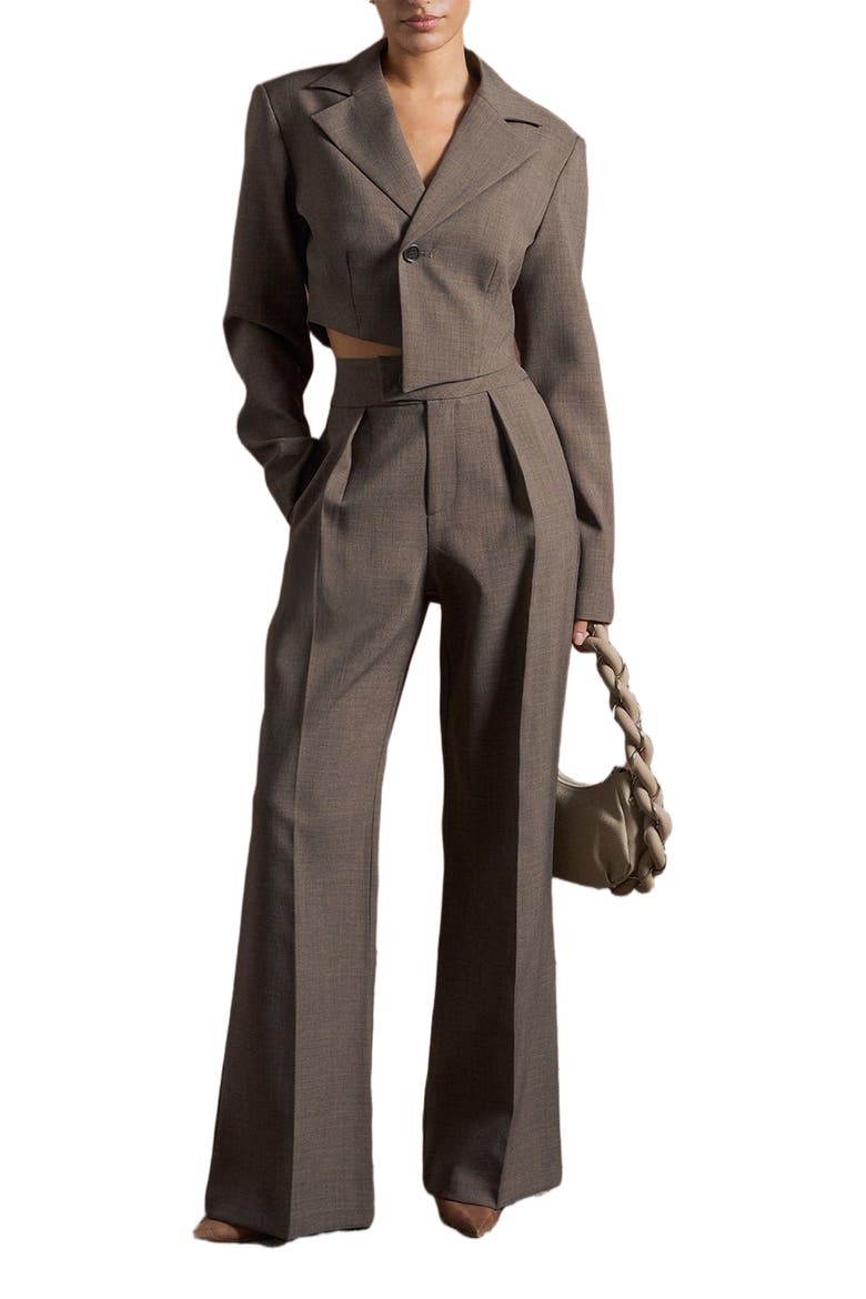 Dina Asymmetric Tailored Cropped Blazer, Main, color, Dark Taupe