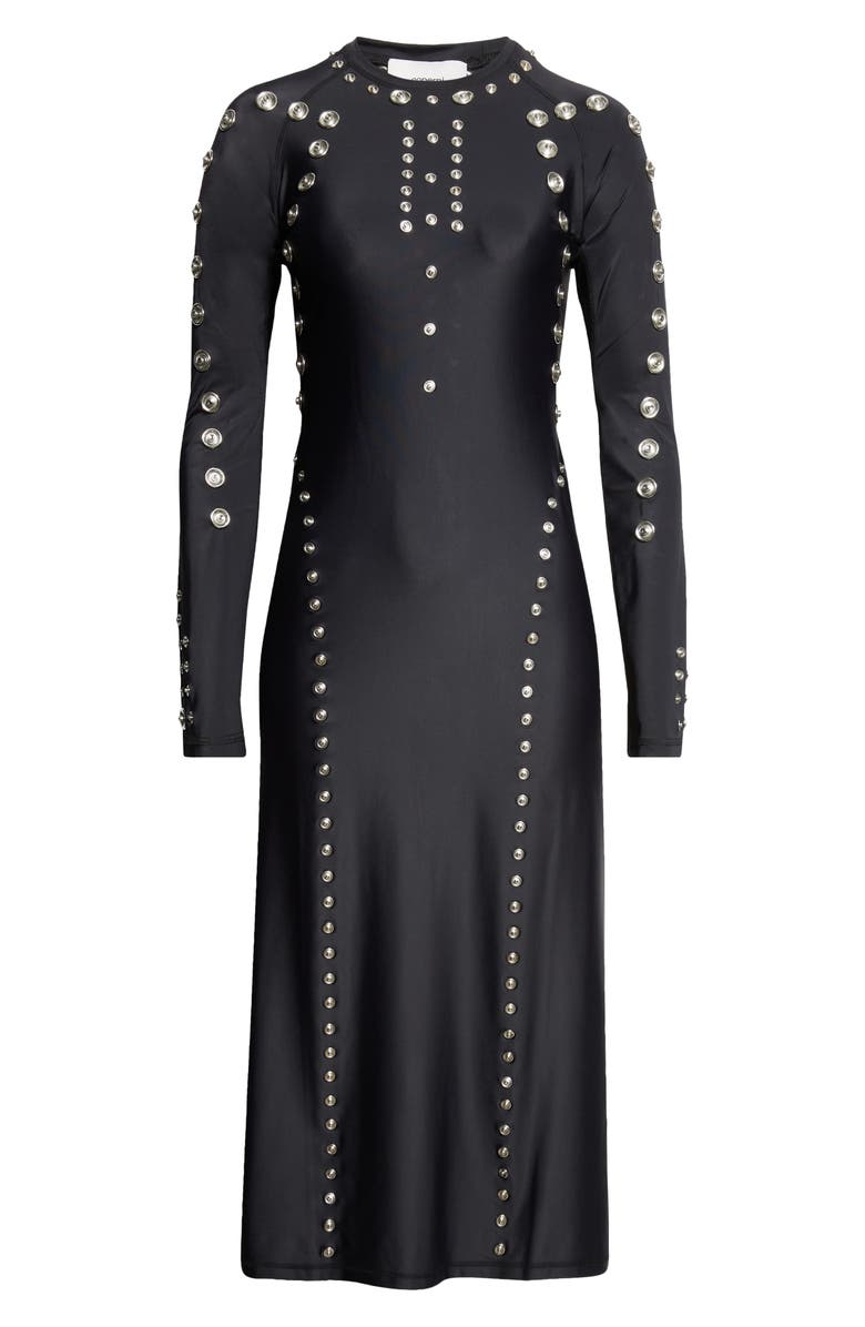 Coperni Snap Detail Long Sleeve Jersey Midi Dress, Alternate, color, Black