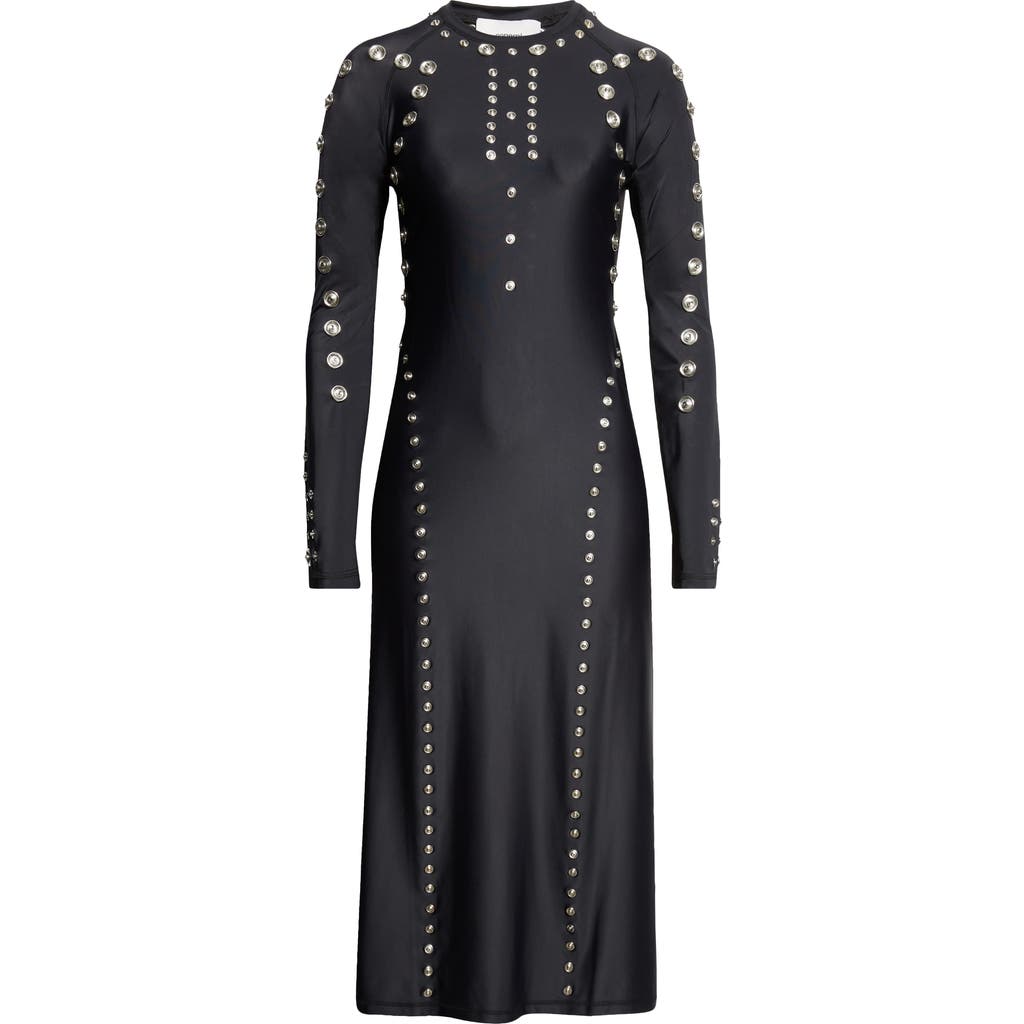 Coperni Snap Detail Long Sleeve Jersey Midi Dress In Black