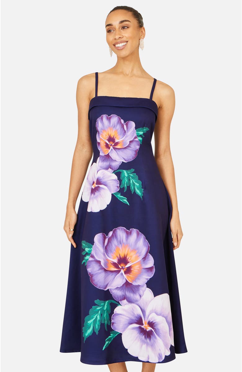 Yumi Pansy Strappy Midi Dress, Alternate, color, Navy