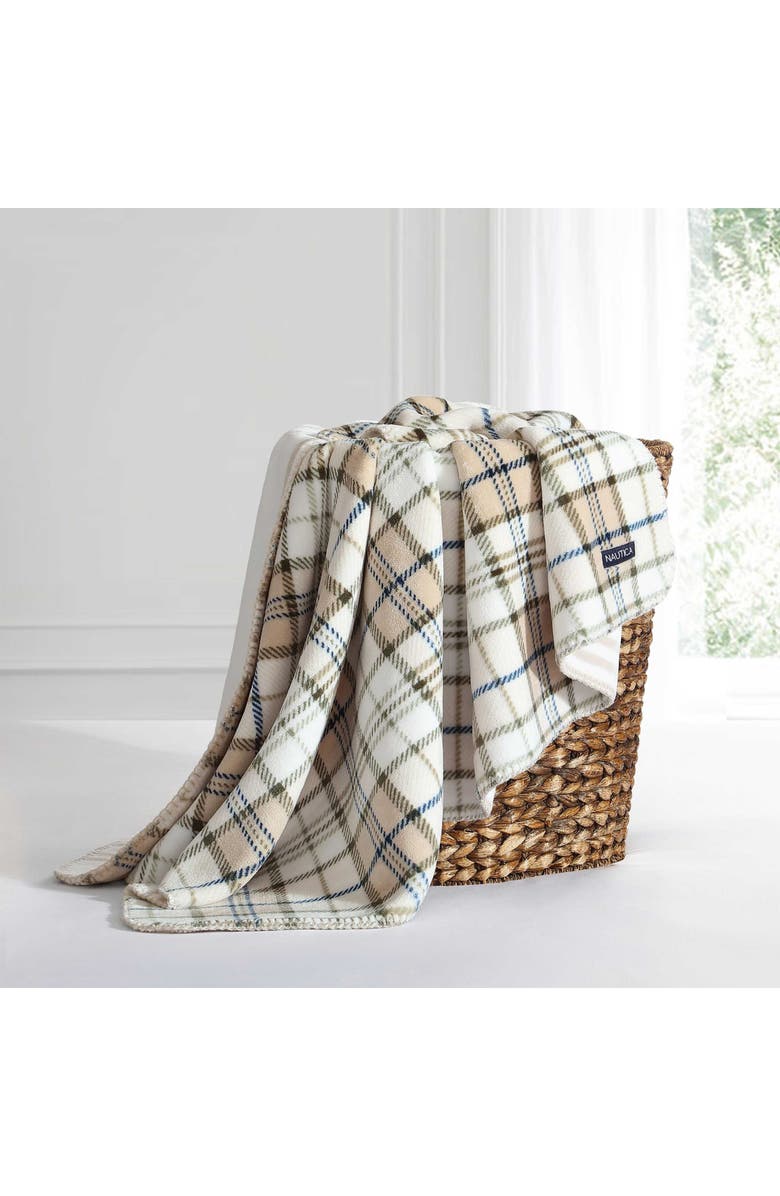 Nautica Southgale Plaid Throw Blanket, Alternate, color, Sea Wheat/ Fern Green