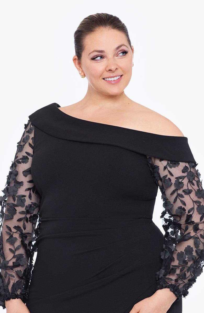 Xscape Evenings Floral Appliqué Off the Shoulder Long Sleeve Gown, Alternate, color, 