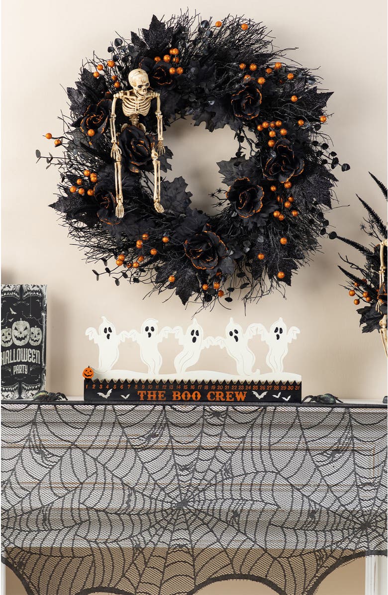 Glitzhome Halloween Wooden & Metal Dancing Witch or Ghost Silhouette Countdown Table Sign, Alternate, color, White