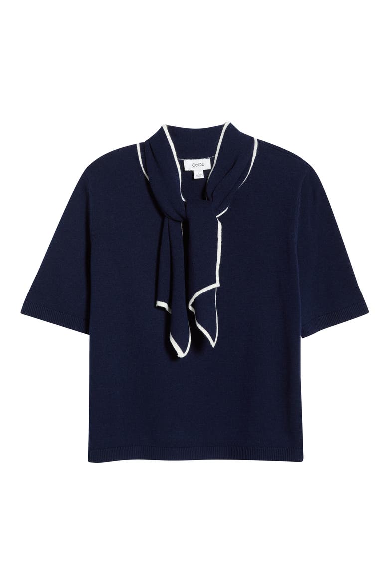 Tipped Tie Neck Sweater, Alternate, color, CLASSIC NAVY