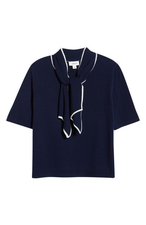 Tipped Tie Neck Sweater