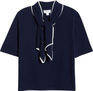 CeCe Tipped Tie Neck Sweater