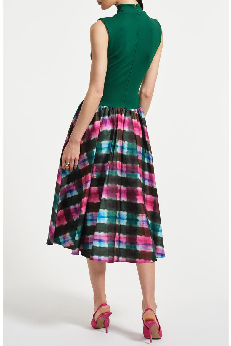 Sleeveless Ponte & Satin Midi Dress, Alternate, color, WATERCOLOR TARTAN